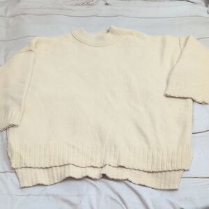 Free People Womens XS Cream Oversized Mock Neck High Low Sweater